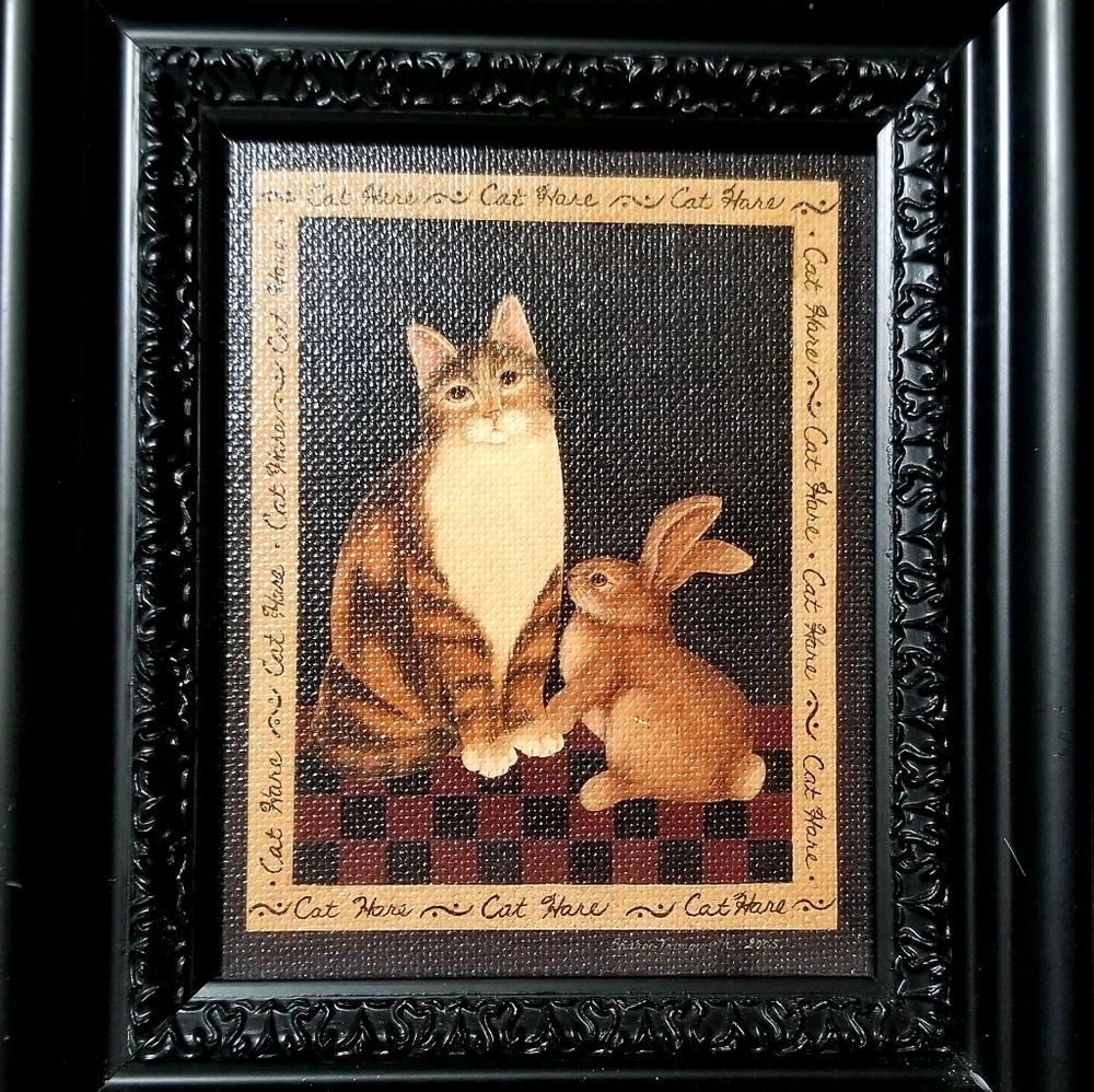 NWT Cat and Hare framed canvas painting